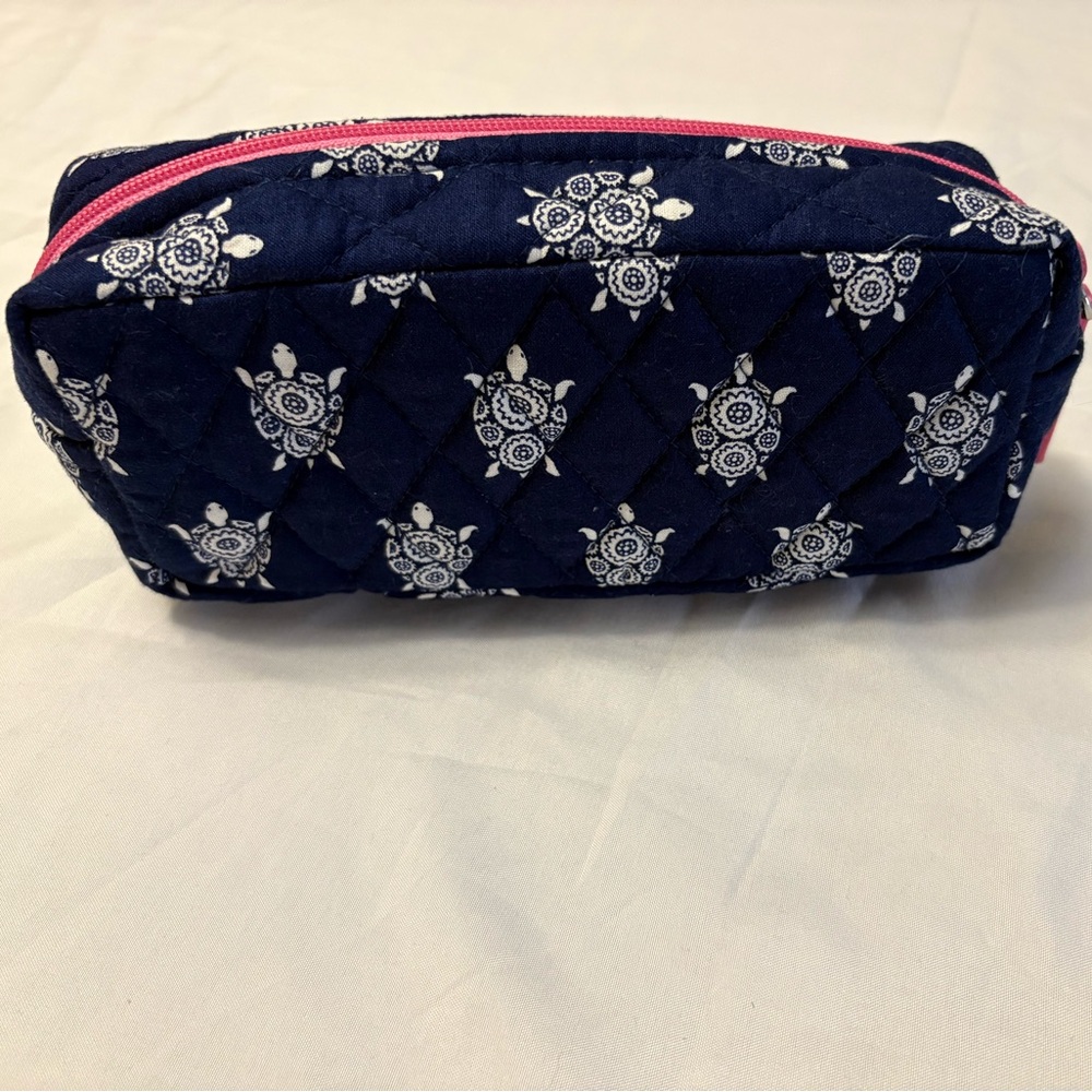 Vera Bradley Navy Quilted Turtle Print Pouch with Pink Zipper Pull